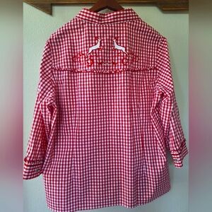 Spieth & Wensky Womens Check Ruffle Emboirdered Button Front Top Size 48/XL